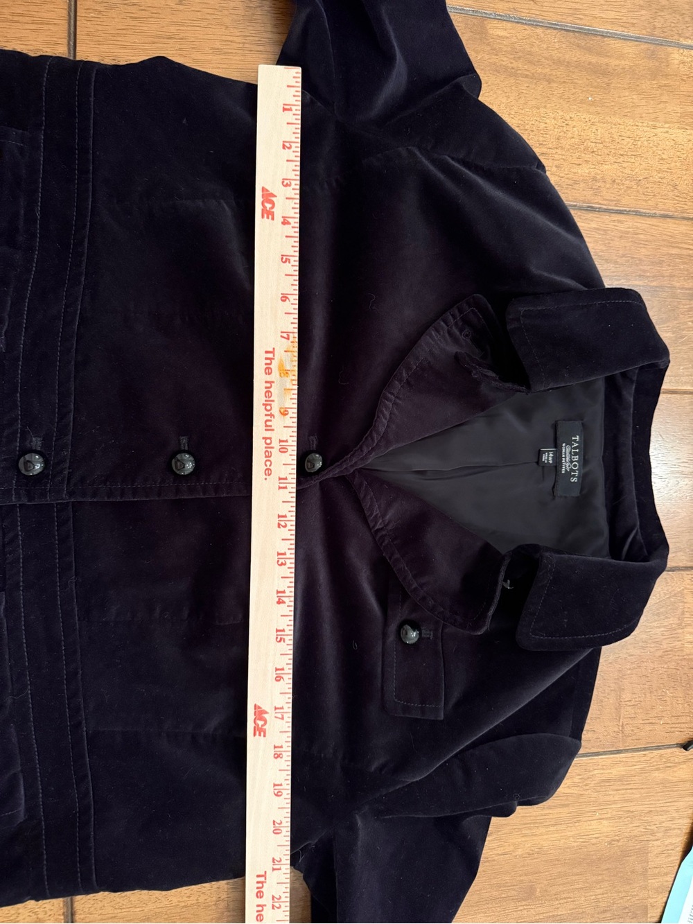 Talbots Women Petites 14 Black Velvet Button Front Blazer Jacket Utility Pocket - Picture 13 of 14